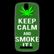 Coque HTC One SV Keep Calm Smoke it Kaki