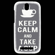 Coque HTC One SV Keep Calm Take a cup Gris