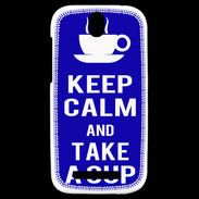 Coque HTC One SV Keep Calm Take a cup Bleu