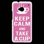 Coque HTC One Keep Calm Take a cup Rose