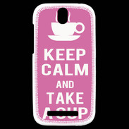 Coque HTC One SV Keep Calm Take a cup Rose