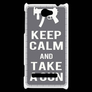 Coque HTC Windows Phone 8S Keep Calm Take a gun Gris