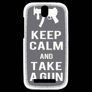 Coque HTC One SV Keep Calm Take a gun Gris