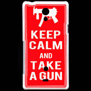 Coque Sony Xperia T Keep Calm Take a gun Rouge