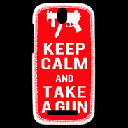 Coque HTC One SV Keep Calm Take a gun Rouge