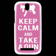 Coque HTC One SV Keep Calm Take a gun Rose