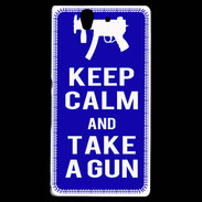 Coque Sony Xperia Z Keep Calm Take a gun Bleu