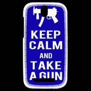 Coque HTC One SV Keep Calm Take a gun Bleu