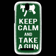 Coque HTC One SV Keep Calm Take a gun Vert