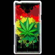 Coque Sony Xperia T Feuille de cannabis et cœur Rasta