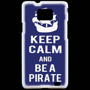 Coque Samsung Galaxy S2 Keep Calm Be a Pirate Bleu