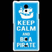 Coque Sony Xperia T Keep Calm Be a Pirate Cyan