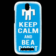 Coque HTC One SV Keep Calm Be a Robot Cyan