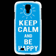 Coque Samsung Galaxy S4 Keep Calm Be Happy Cyan