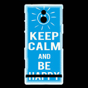 Coque Sony Xperia P Keep Calm Be Happy Cyan
