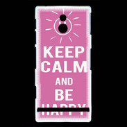 Coque Sony Xperia P Keep Calm Be Happy Rose