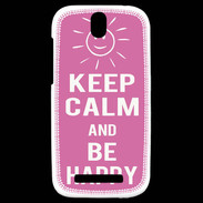 Coque HTC One SV Keep Calm Be Happy Rose