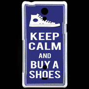 Coque Sony Xperia T Keep Calm Buy Shoes Bleu