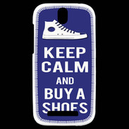 Coque HTC One SV Keep Calm Buy Shoes Bleu