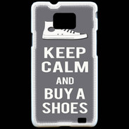 Coque Samsung Galaxy S2 Keep Calm Buy Shoes Gris