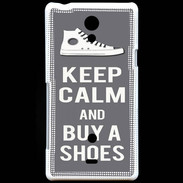 Coque Sony Xperia T Keep Calm Buy Shoes Gris
