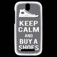 Coque HTC One SV Keep Calm Buy Shoes Gris