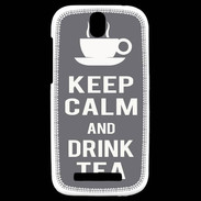 Coque HTC One SV Keep Calm Drink Tea Gris