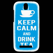 Coque HTC One SV Keep Calm Drink Tea Cyan