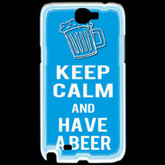 Coque Samsung Galaxy Note 2 Keep Calm Have a beer Cyan