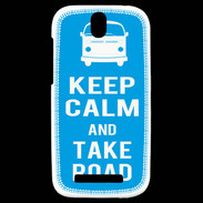 Coque HTC One SV Keep Calm Take Road Cyan