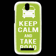 Coque HTC One SV Keep Calm Take road Vert pomme
