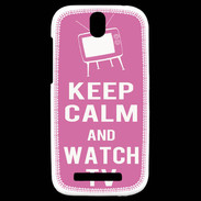 Coque HTC One SV Keep Calm Watch TV Rose