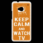 Coque HTC One Keep Calm Watch TV Orange