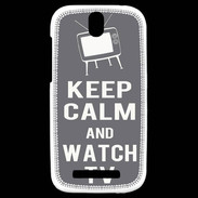 Coque HTC One SV Keep Calm Watch TV Gris