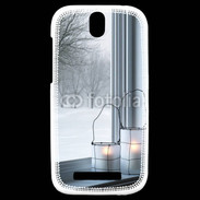 Coque HTC One SV paysage hiver deux lanternes