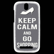 Coque HTC One SV Keep Calm go shopping Gris