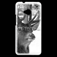 Coque HTC One Tête de Cerf en noir et blanc