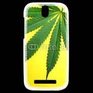 Coque HTC One SV Feuille de cannabis sur fond jaune