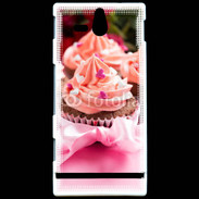 Coque Sony Xperia U Cupcake et ruban rose