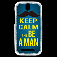 Coque HTC One SV Keep Calm Be a Man Bleu