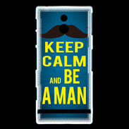 Coque Sony Xperia P Keep Calm Be a Man Bleu