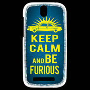 Coque HTC One SV Keep Calm and Be Furious Bleu