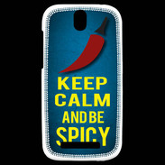 Coque HTC One SV Keep Calm and Be Spicy Bleu