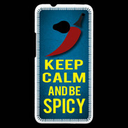 Coque HTC One Keep Calm and Be Spicy Bleu