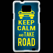 Coque Samsung Galaxy S2 Keep Calm and Take o road 2 Bleu