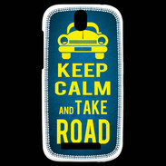 Coque HTC One SV Keep Calm and Take o road 2 Bleu