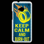 Coque HTC One Keep Calm and Burn Out Bleu