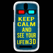 Coque HTC One SV Keep Calm and See your life 3D Bleu