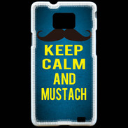 Coque Samsung Galaxy S2 Keep Calm and Mustach Bleu