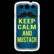 Coque Samsung Galaxy S3 Keep Calm and Mustach Bleu